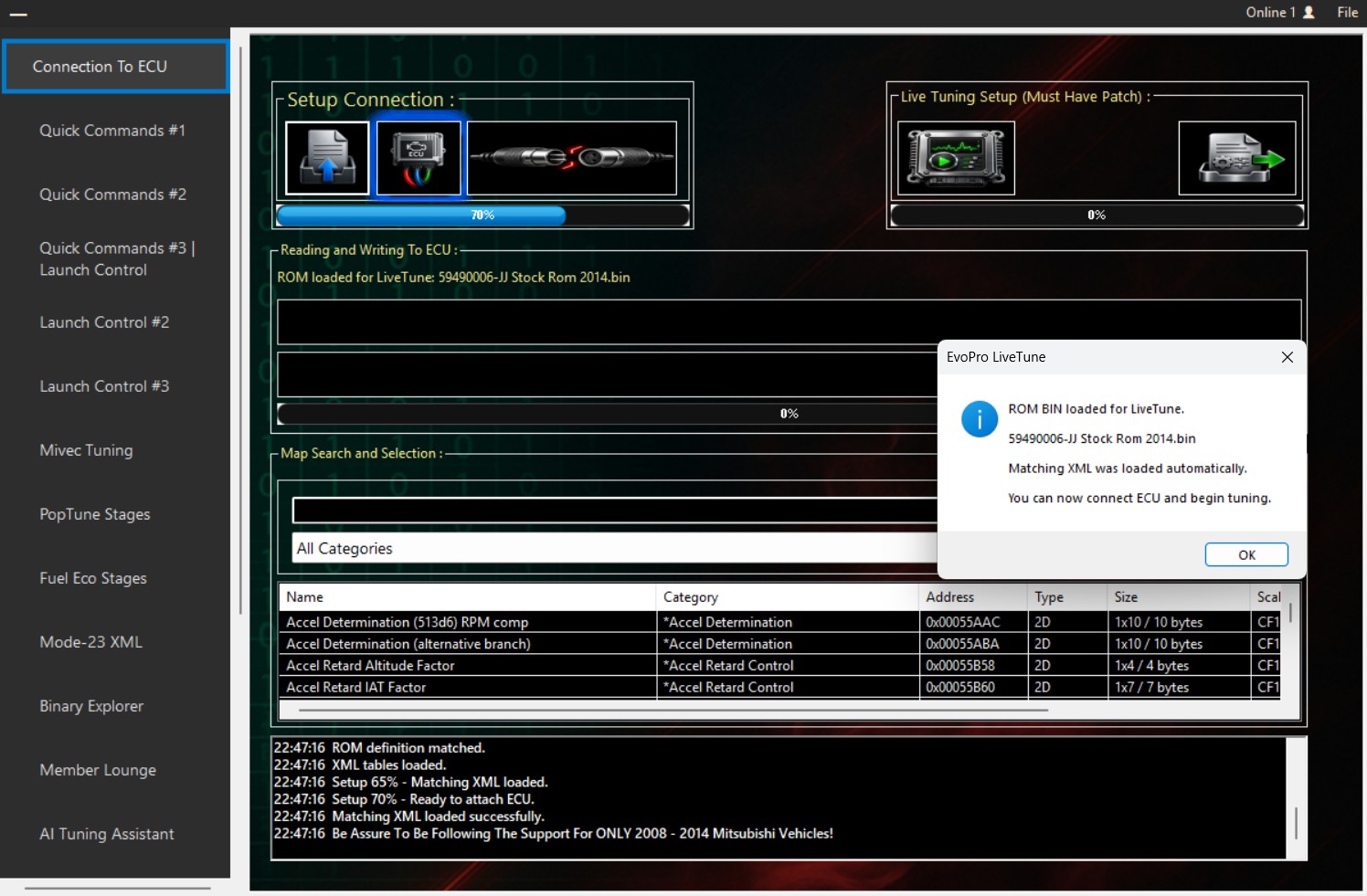 EvoPro ROM Tool v4.00 MAF rescaling chart and quick commands