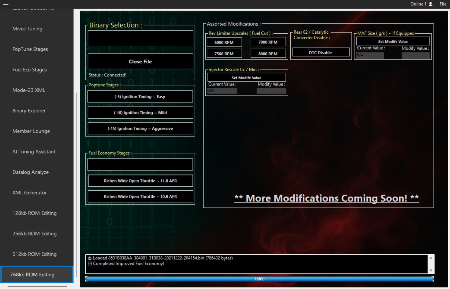 EvoPro ROM Tool v4.00 datalog 2D and 3D playback and fuel trim analyzer